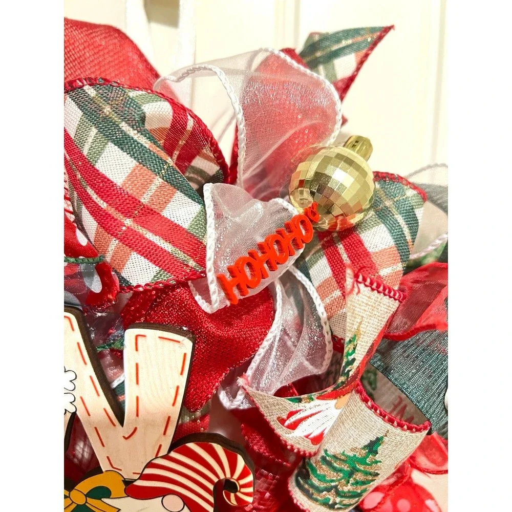 Handmade 13 inch Christmas NOEL Gnome Ribbon Wreath MW3